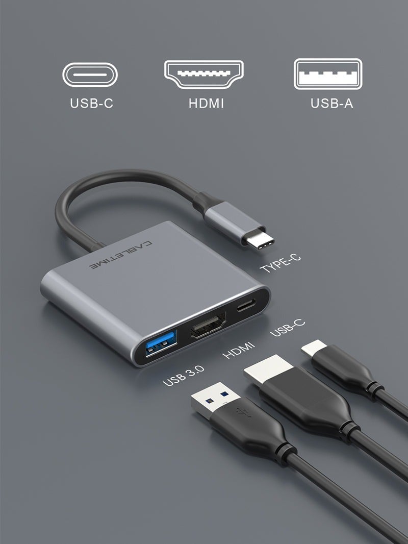 كابل تايم موزع USB-C محمول بدقة 4K، 3 في 1، متوافق مع أجهزة التلفزيون وأجهزة الكمبيوتر من سامسونج وديل - Image 5